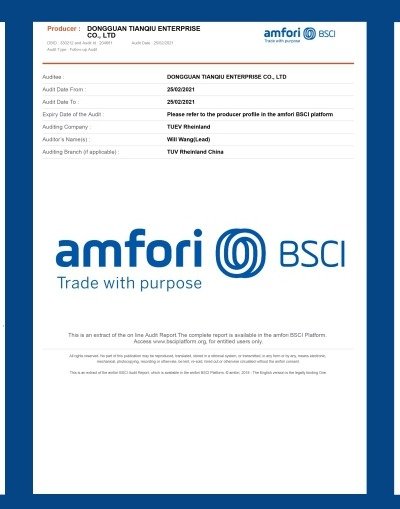 TIANQIU amfori BSCI certificate